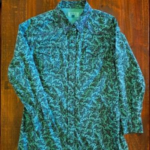 Women's Ryan Michael Turquoise  Embroidered Floral Print Pearl Snap Shirt
